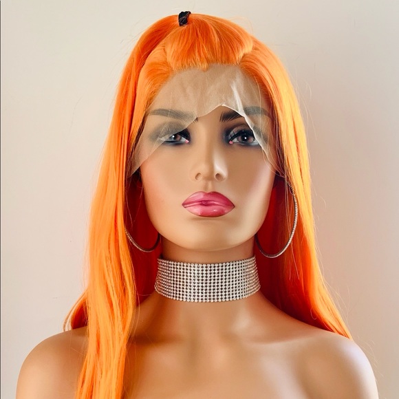 Long Orange Versatile 13x2.5 Lace Front Synthetic Wig for Cosplay or Everyday - Picture 3 of 14